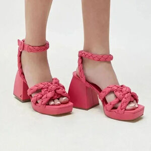 NEW Sam Edelman Circus Pink Mable Braided Block Heel Sandals